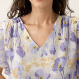 Top ELEANORA 100% Linho com Estampado de Cravos e Mangas com Folhos