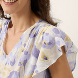 Top ELEANORA 100% Linho com Estampado de Cravos e Mangas com Folhos