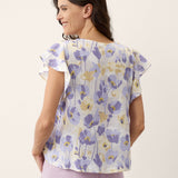 Top ELEANORA 100% Linho com Estampado de Cravos e Mangas com Folhos
