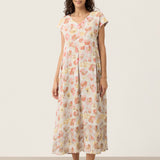 Vestido Maxi HARRIET 100% Linho com Estampado Cravina e Cintura Festonada