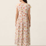 Vestido Maxi HARRIET 100% Linho com Estampado Cravina e Cintura Festonada