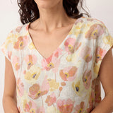 Vestido Maxi HARRIET 100% Linho com Estampado Cravina e Cintura Festonada