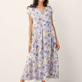 Vestido Maxi HARRIET 100% Linho com Estampado Cravina e Cintura Festonada