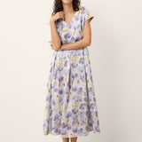 Vestido Maxi HARRIET 100% Linho com Estampado Cravina e Cintura Festonada