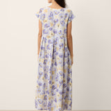 Vestido Maxi HARRIET 100% Linho com Estampado Cravina e Cintura Festonada
