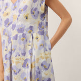 Vestido Maxi HARRIET 100% Linho com Estampado Cravina e Cintura Festonada