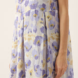 Vestido Maxi HARRIET 100% Linho com Estampado Cravina e Cintura Festonada