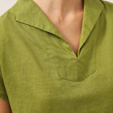 Top Ivy com Gola e Manga Curta 100% Linho