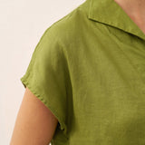 Top Ivy com Gola e Manga Curta 100% Linho