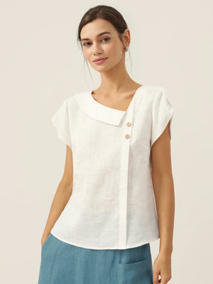 Top FARA em Linho 100% com Gola Crescente e Manga Flutter