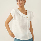 Top FARA em Linho 100% com Gola Crescente e Manga Flutter