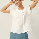 Top FARA em Linho 100% com Gola Crescente e Manga Flutter