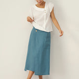 Top FARA em Linho 100% com Gola Crescente e Manga Flutter