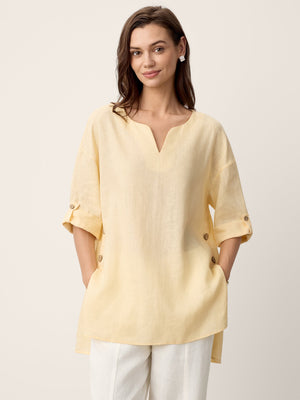 Top Oversized com Bainha Curva em Linho 100% DAPHNEA
