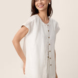 100% Linen Frayed-Trim Drop-Shoulder Top INDIRA