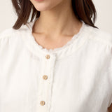 100% Linen Frayed-Trim Drop-Shoulder Top INDIRA