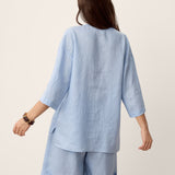 Camisa GISELA de Linho com Gola Descaída e Botões de Laço