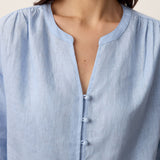 Camisa GISELA de Linho com Gola Descaída e Botões de Laço
