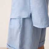 Camisa GISELA de Linho com Gola Descaída e Botões de Laço