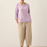 Linen Round Soft-Fold Collar Top LAURA