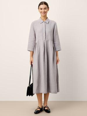 Vestido Maxi VALERIE 100% Linho com Pregas Invertidas e Costura Curva