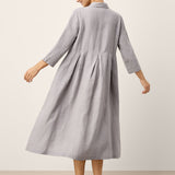 Vestido Maxi VALERIE 100% Linho com Pregas Invertidas e Costura Curva
