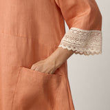 Vestido Maxi Cocoon PETRA com Punho em Renda 100% Linho