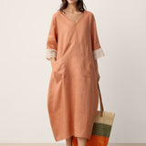 Vestido Maxi Cocoon PETRA com Punho em Renda 100% Linho