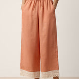 100% Linen Lace-Hem Wide-Leg Pants DARBY