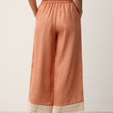 100% Linen Lace-Hem Wide-Leg Pants DARBY
