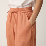 100% Linen Lace-Hem Wide-Leg Pants DARBY