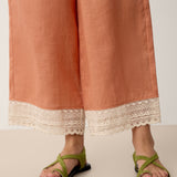 100% Linen Lace-Hem Wide-Leg Pants DARBY