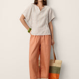 100% Linen Lace-Hem Wide-Leg Pants DARBY