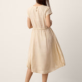 100% Linen Lace-Inset Bubble-Hem Midi Dress LORITA