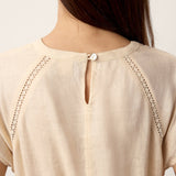 100% Linen Lace-Inset Bubble-Hem Midi Dress LORITA