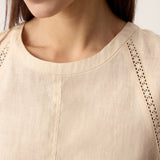 100% Linen Lace-Inset Bubble-Hem Midi Dress LORITA