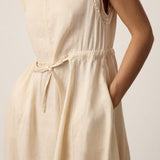 100% Linen Lace-Inset Bubble-Hem Midi Dress LORITA