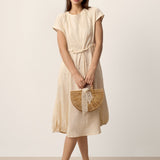 100% Linen Lace-Inset Bubble-Hem Midi Dress LORITA