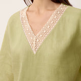 100% Linen Lace-Trim V-Neck Top KEELY