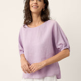 100% Linen Lace Inset Sculpted Cuff Top QUILLA