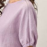 100% Linen Lace Inset Sculpted Cuff Top QUILLA