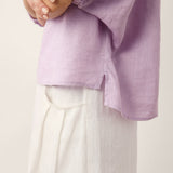 100% Linen Lace Inset Sculpted Cuff Top QUILLA