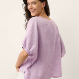 100% Linen Lace Inset Sculpted Cuff Top QUILLA