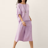 100% Linen Lace Inset Sculpted Cuff Top QUILLA