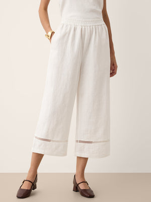 Calças Cropped GILLIAN de Linho 100% com Renda