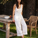 Calças Cropped GILLIAN de Linho 100% com Renda