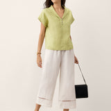 Calças Cropped GILLIAN de Linho 100% com Renda