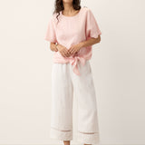 Calças Cropped GILLIAN de Linho 100% com Renda