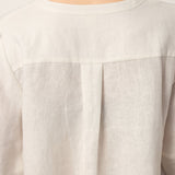 100% Linen Lace Trim Lantern Sleeve V-Neck Top LIVIAN