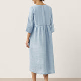 Vestido Maxi LUNA 100% Linho com Cintura Franzida e Botões de Ajuste